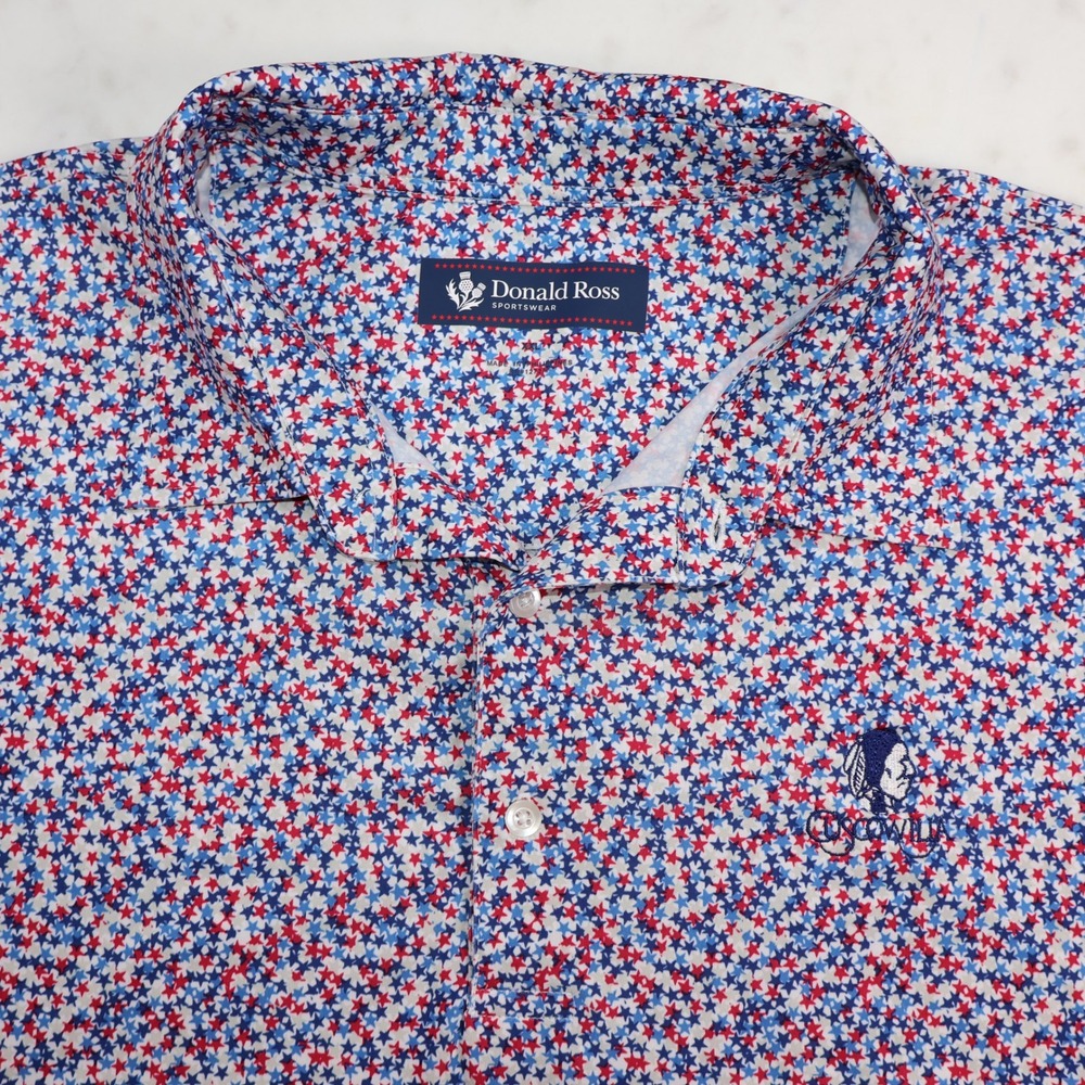 Donald Ross Cuscowilla Lake Oconee GA Golf Polo XXL Red White Blue Star Print